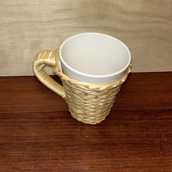 Basket Weave Coffee Mug Textured White Cup Large Rustic Farmhouse Drinkware - Picture 2 of 7